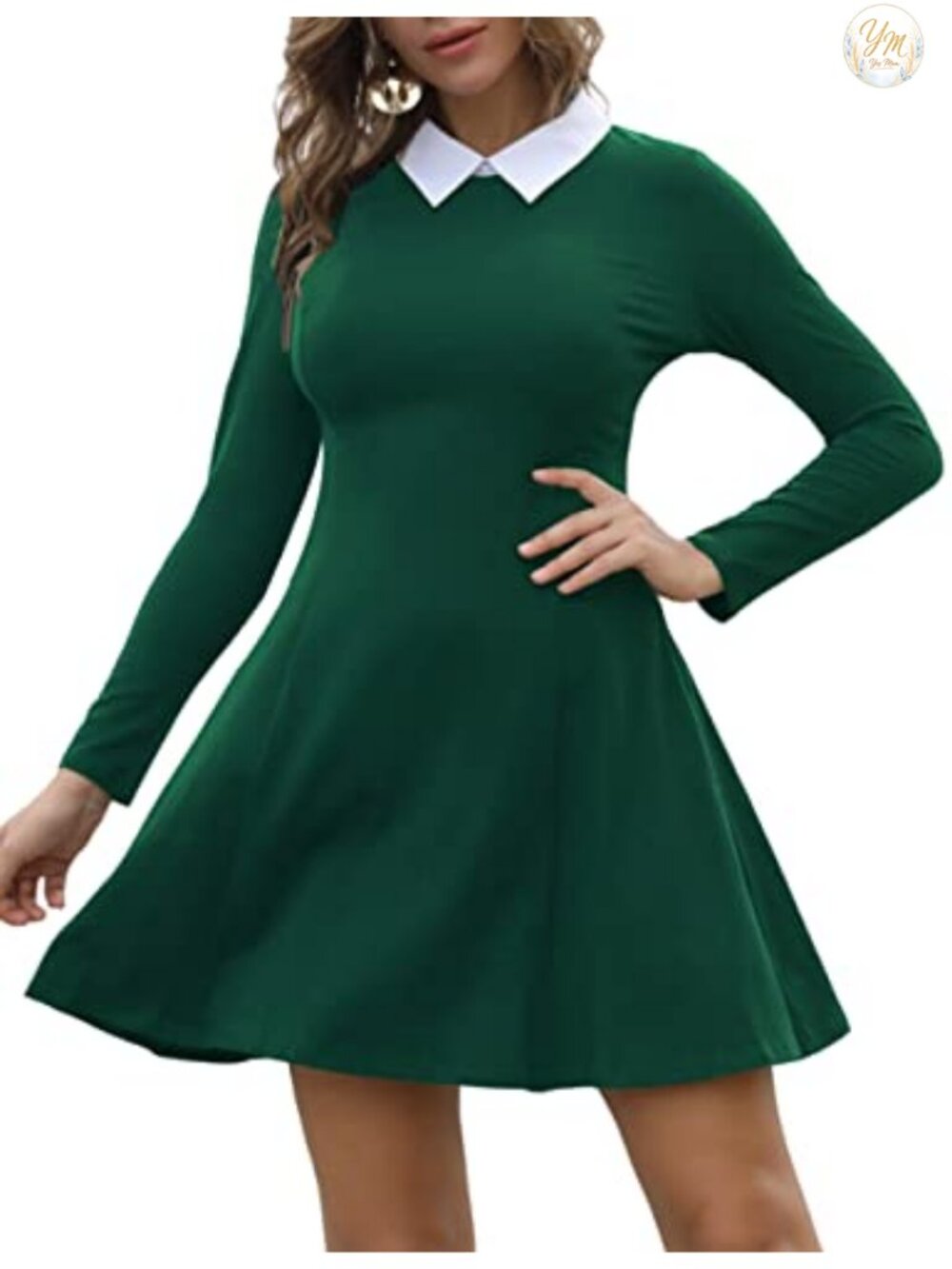Aphratti Women's Long Sleeve Peter Pan Collar Casual Dress